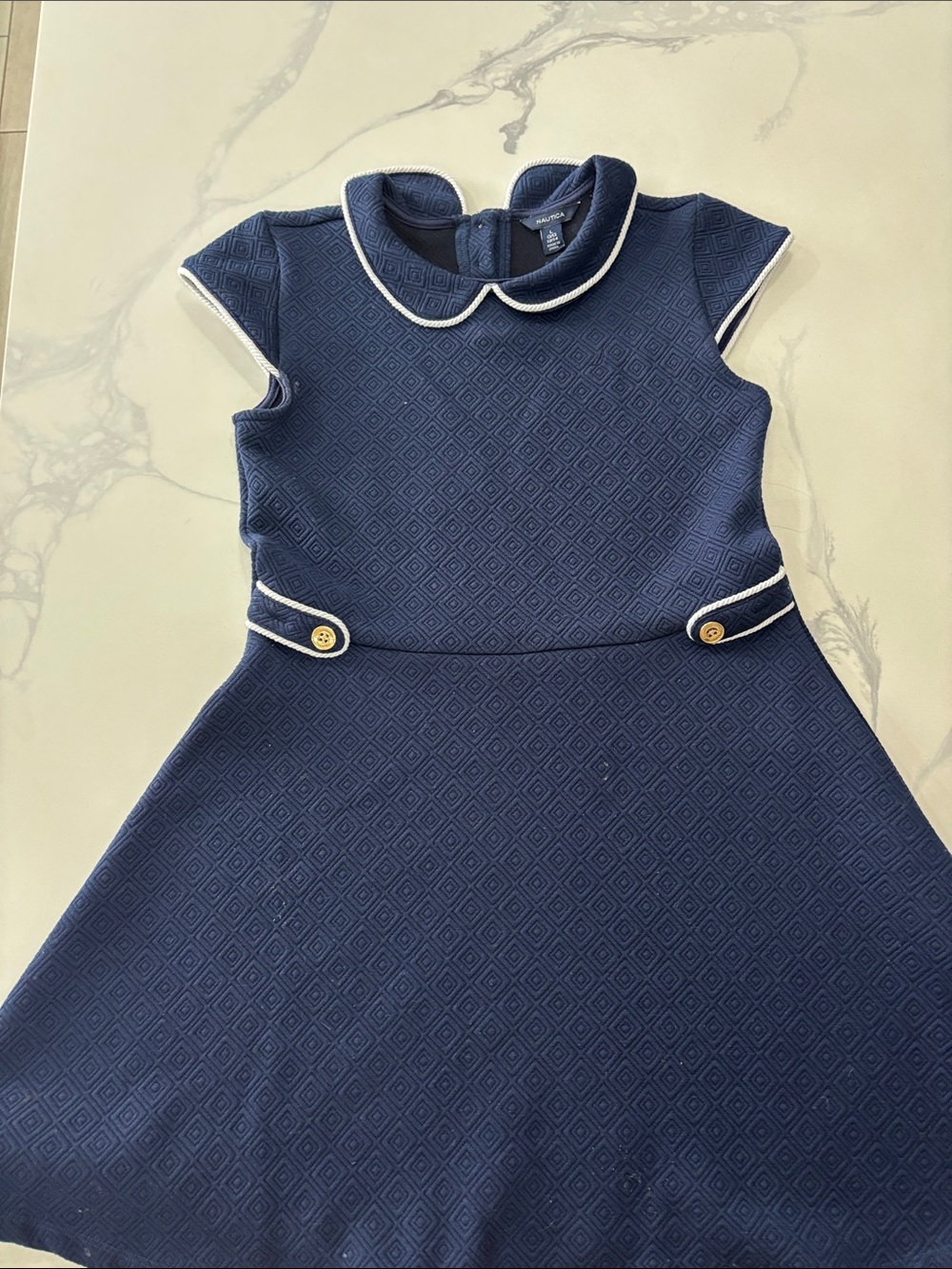 Nautica Navy Textured Peter Pan Collar Dress with White Trim